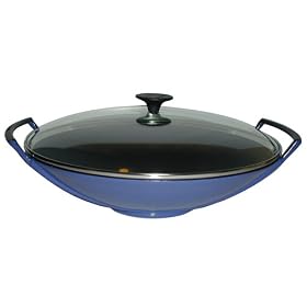Le Creuset Cast Iron Wok with Glass Lid, Blue, 36 cm