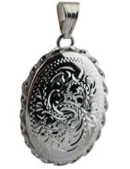 Silver 29x22mm hand engraved twisted wire edge oval Locket