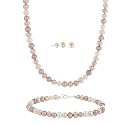 Sterling Silver 5.5-6mm Genuine Freshwater Cultured Multi-Color Pearl Necklace Bracelet & Stud Earring Set