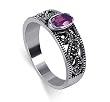 Attractive Amethyst Cubic Zirconia Marcasite Band .925 Sterling Silver Ring