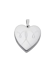 Sterling Silver Engraved Heart Locket Pendant (0.95" or 24mm Height)