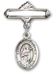 Sterling Silver Baby Badge with St. Scholastica Charm and Polished Badge Pin