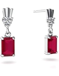 Created Ruby 14kt White Gold Dangle Drop Earrings