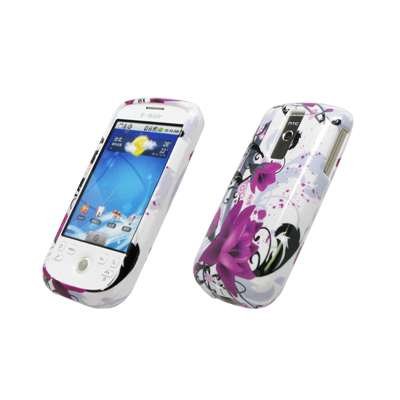 Premium Purple Hearts and Flowers Design Snap-On Cover Hard Case Cell Phone Protector for HTC MAGIC [Accessory Export Brand Packaging]