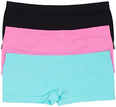 3 Pack Seamless Polyamide Elastane Soft Feel Boyshort Hipster Panties (Large, Light Blue/Pink/Black)