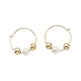 14K Yellow Gold Bead and Fresh Water Cultured Pearl Children's Hoop Earrings