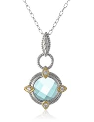 Bronze with Multi-Plating Two-Tone Glass and Simulated Diamond Round Pendant Necklace, 18"