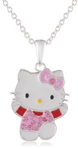 Hello Kitty Fine Silver Plated Crystal Enamel Pendant Enhancer