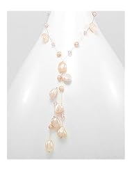 Peach (Natural) Japanese silk cord Fresh Water Pearls Necklace In Zinc