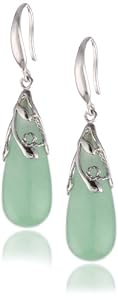 Sterling Silver, Green Jade Teardrop Fish Hook Earrings
