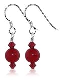 Carnelian Swarovski Crystal Sterling Silver French Ear Wire Hook 1.5 Long Dangle Earrings