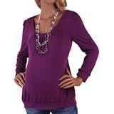 Purple W/Necklace Long Sleeve Maternity Shirt