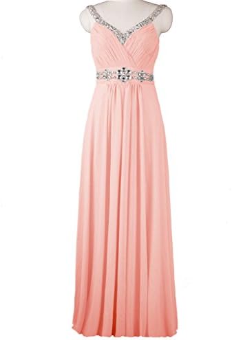 Tivansi Women's Straps Beaded and Crystal Long Chiffon Evening Prom Dresses Size 6 US RosyBrown