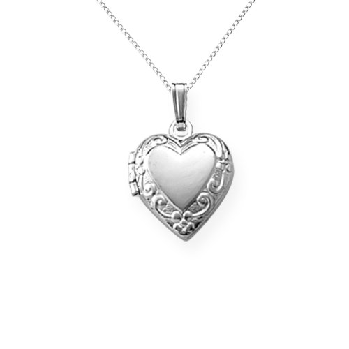 Sterling Silver Children's Embossed Heart Locket Pendant, 15