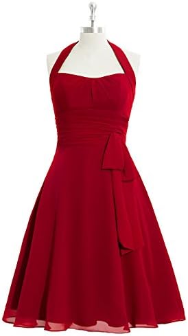 Emyrin Knee-length Burgundy Bridesmaid Dresses Halter Neckline Concealed Zip