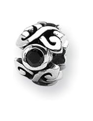 Black CZ, Three-Stone Charm in Silver for 3mm Charm Bracelets