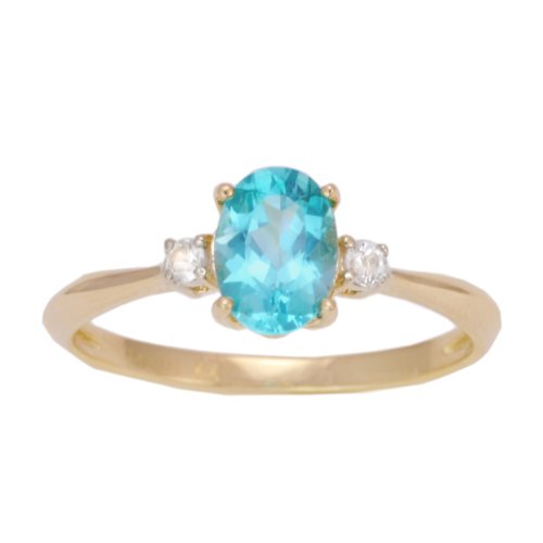 14K Yellow Gold Apatite and White Sapphire Exotic Gemstone Solitaire Ring, Size 7