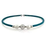 Woven Blue Leatherette Coil Freshwater Cultured Pearl Necklace, 17.75