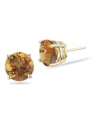 3.60 Cts of 8 mm AA Round Citrine Stud Earrings in 18K Yellow Gold