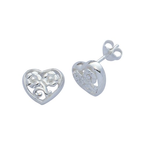 Silver Flower/Heart Stud Earrings