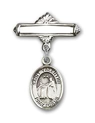 Sterling Silver Baby Badge with St. Valentine of Rome Charm and Polished Badge Pin