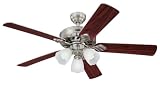 Westinghouse 78084 Autumn Breeze Energy Star Three-Light 52-Inch Five-Blade Ceiling Fan, Brushed Nickel with Frosted Glass Shade