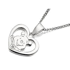 Disney Silver Winnie The Pooh Diamond Heart And Chain
