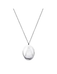 Sterling Silver Engraved Our Lady Guadalupe Locket Pendant (1" or 25mm Height) with 1.5mm Rolo Cable Chain - 18" Inches