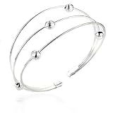 Sterling Silver Bead Accented Multirow Bangle 7