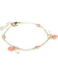 Little Miss Twin Stars Girls Pink Hearts and Fresh Water Pearls Vermeil Chain Charm Bracelet, 5.5"