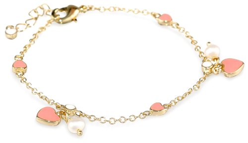 Cheap Girls Jewelry Little Miss Twin Stars Girls Pink Hearts and Fresh Water Pearls Vermeil Chain Charm Bracelet, 5.5" For Sale