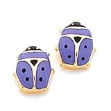Earrings - 14k Gold Purple and Black Ladybug Enameled Post Earrings