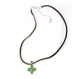 Barse Sterling Silver Lime Turquoise Cross Leather Necklace
