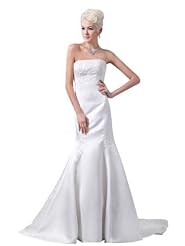 Strapless Mermaid Beaded Applique Satin Spring Fall  Dress with a Court Train 