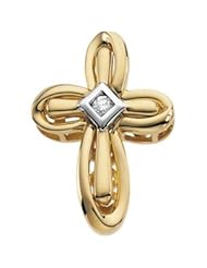 14K Yellow Gold 22.0X16.5 Complete 14Ky Rhod Pltd Dia Unity Cross
