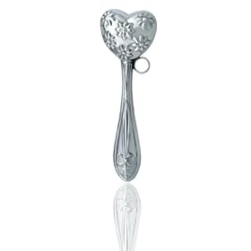  Sterling Silver Flowered Heart Rattle