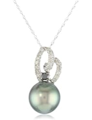 10k White Gold 10-10.5mm Tahitian Cultured Pearl and Black and White Diamond Pendant Necklace (0.14 cttw, G-H Color, I2-I3 Clarity), 17"