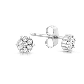 10KWhite Gold 0.10 Carat Diamond Cluster Earrings