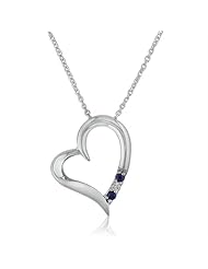 3 Stone Sapphire and Diamond Open Heart Pendant Necklace in Sterling Silver (18" Chain)- Cherry Wood Box