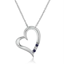 3 Stone Sapphire and Diamond Open Heart Pendant Necklace in Sterling Silver (18" Chain)