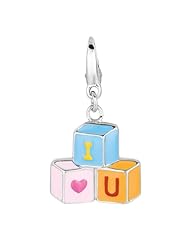 Sterling silver and Enamel I (HEART) YOU BABY BLOCKS (Charm)
