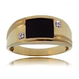 Men's Yellow Gold Bold Geometric Ring w Onyx & Diamonds