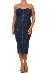 Plus Size Strapless Sweetheart Cotton/Denim/Spandex  Dress