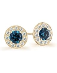 1 ct Enhanced Solitaire Blue Diamond Stud Earrings in Yellow Gold Quality Best