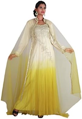 ZEDDS Women's Kaftan Dress 54 Beige With Yellow
