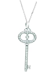 Sterling silver 0.18ct TDW Diamond Oval Key Pendant (H-I, I1-I2)