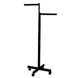 2-Way Rolling Clothing Garment Rack with Rectangular Uprights and 2 Straight Arms, Textured Black