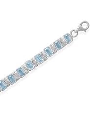 Blue Topaz Roman Style Bracelet Sterling Silver Emerald Cut Adjustable Length