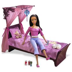 Click here to buy Barbie Bed and Doll Bedroom Gift Set (African American) by Mattel.