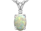 0.78 cts Oval Opal and Diamond Pendant - 14kt White or Yellow Gold
